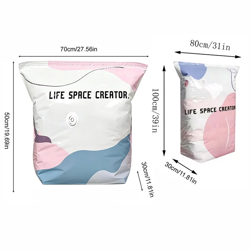 Comparison diagram showing the two compression storage bag sizes