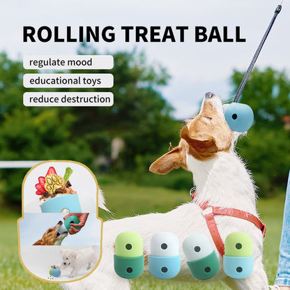 Dog playing with a treat toy above several color options