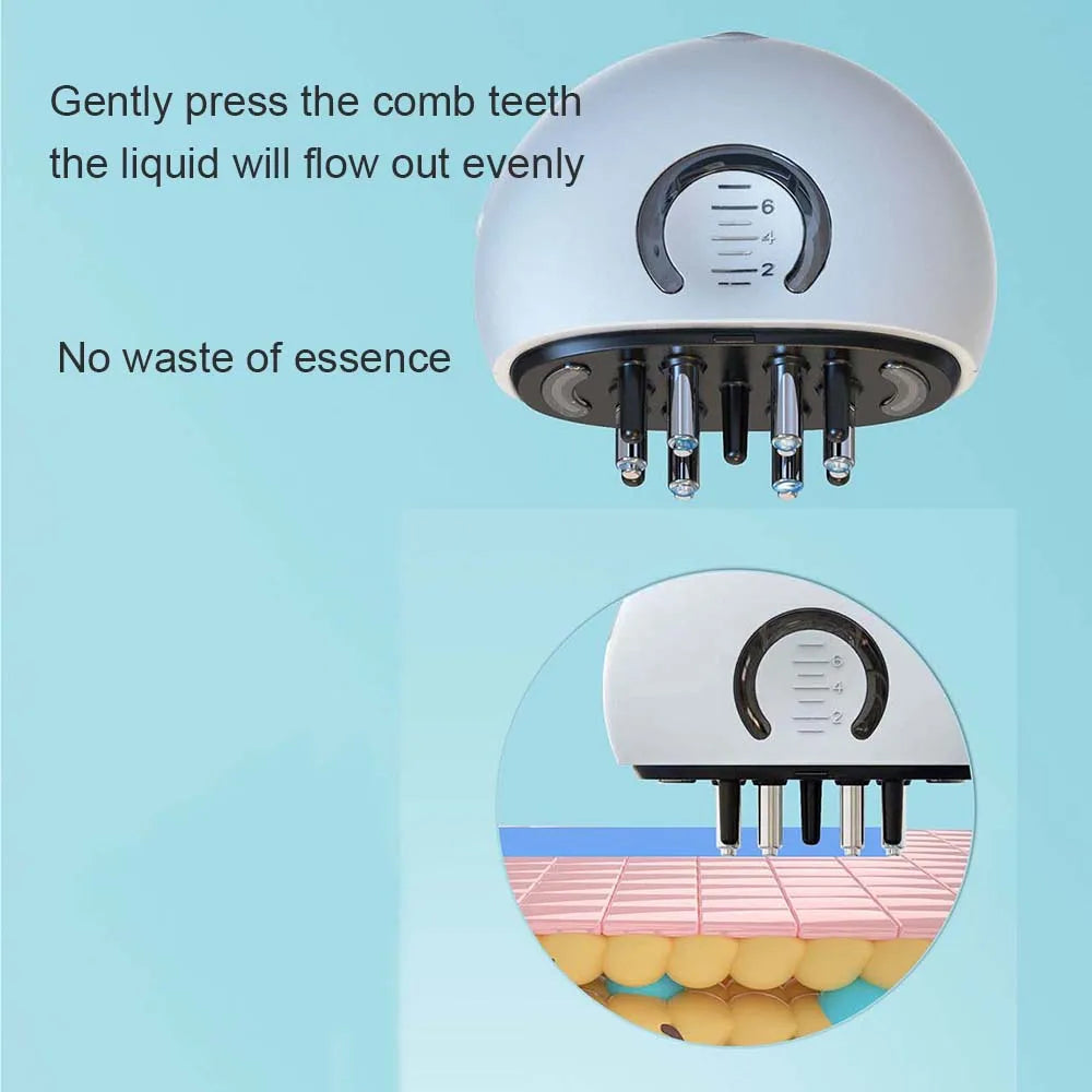Underside view and diagram of the scalp applicator's comb teeth
