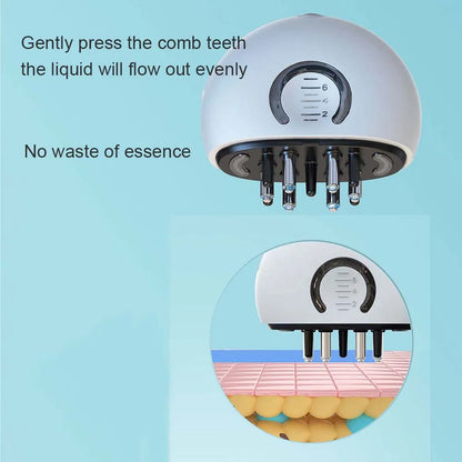 Underside view and diagram of the scalp applicator's comb teeth