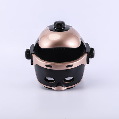 Straight-on front view of the gold-tone head massager