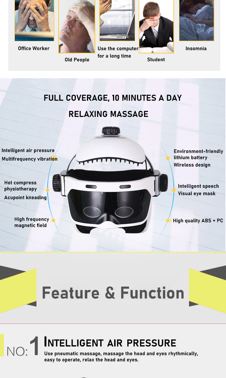 Head massager feature graphic with air-pressure illustrations