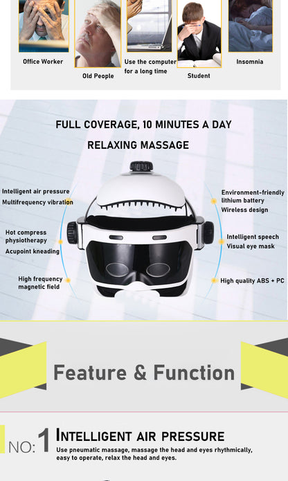 Head massager feature graphic with air-pressure illustrations