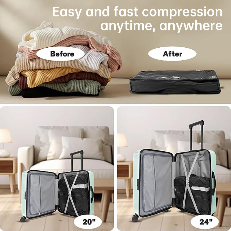 Clothes before and after packing in a compression bag