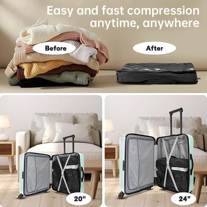 Clothes before and after packing in a compression bag