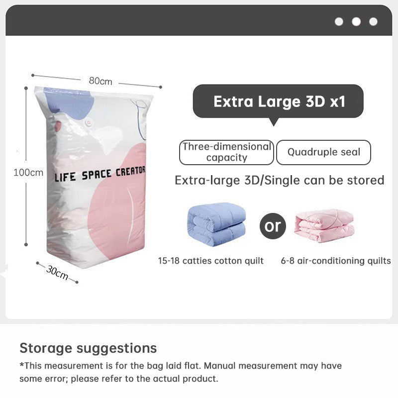 Large compression storage bag diagram labeled 80 by 100 by 30 centimeters