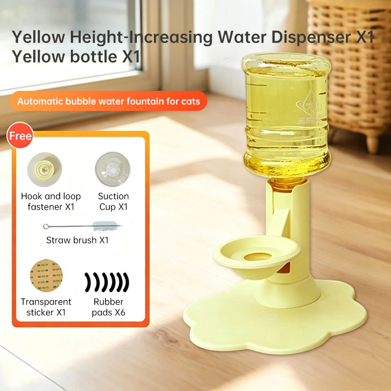 Yellow adjustable-height dispenser and pictured accessory diagram