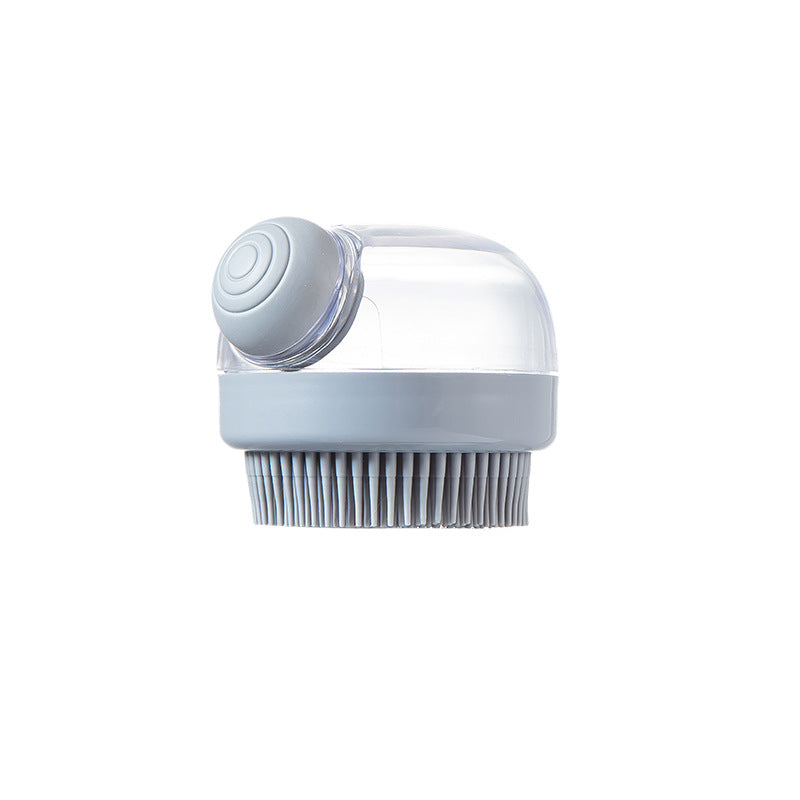 Side view of the gray shampoo-dispensing brush