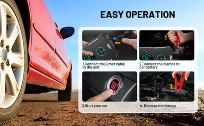 Illustrated connection steps for the combined jump starter model
