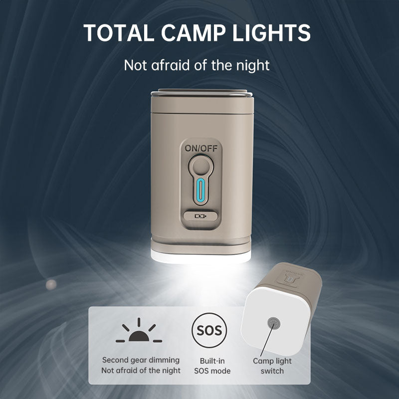 Tan air pump demonstrating the built-in camping light