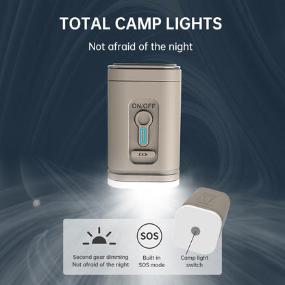 Tan air pump demonstrating the built-in camping light