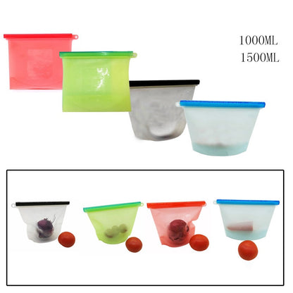 Four silicone bag colors with 1000 ml and 1500 ml size labels