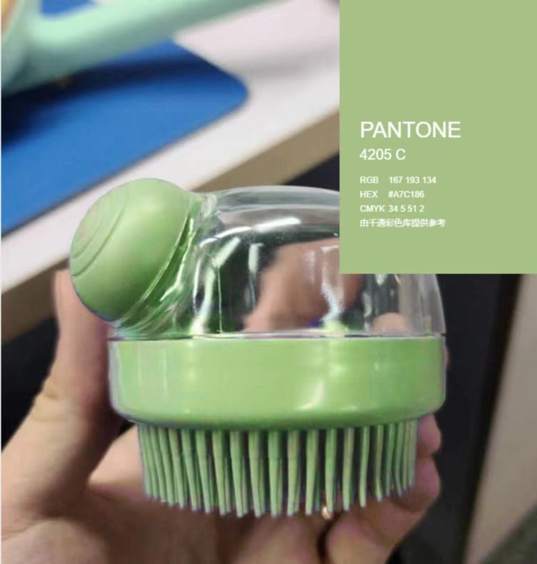 Green shampoo brush shown in a supplier color reference photo