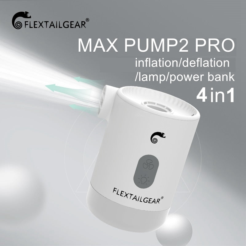 White FLEXTAILGEAR Max Pump 2 Pro shown connected to an inflatable