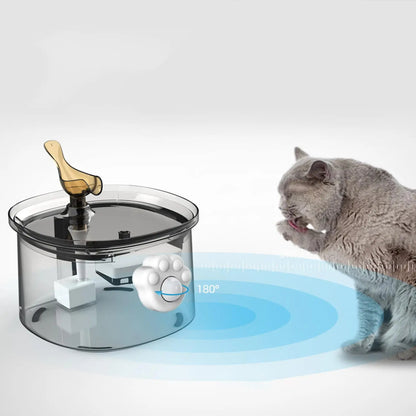 Pet fountain sensor illustrated detecting a nearby cat