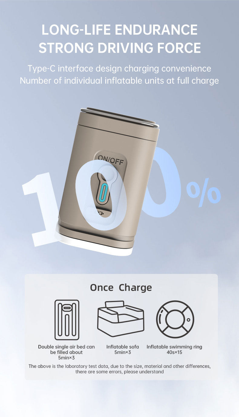 Tan air pump shown above diagrams of inflatable items