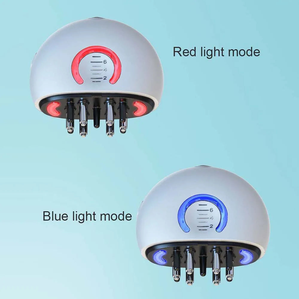Scalp applicator shown in red and blue light modes