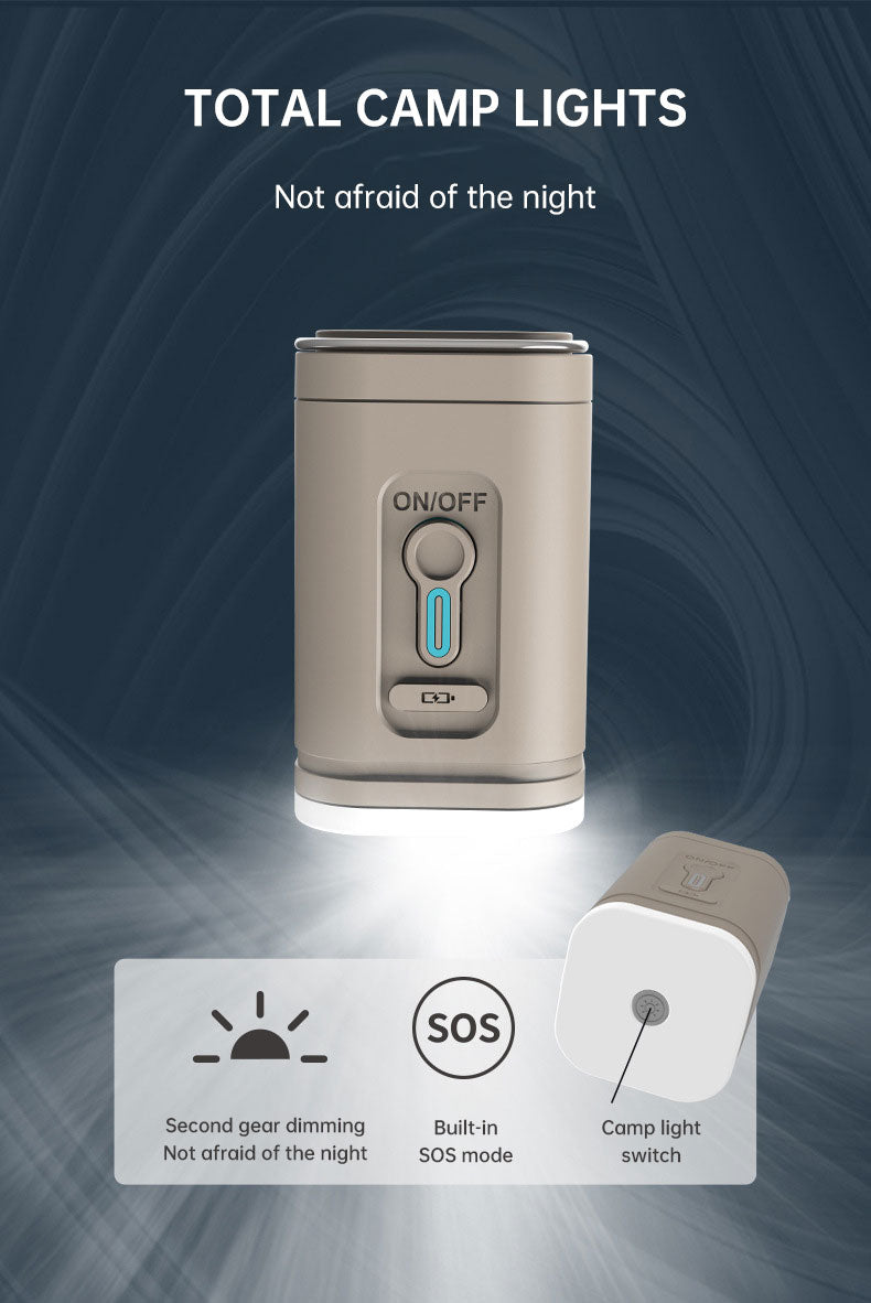 Air pump with its camping light illuminated