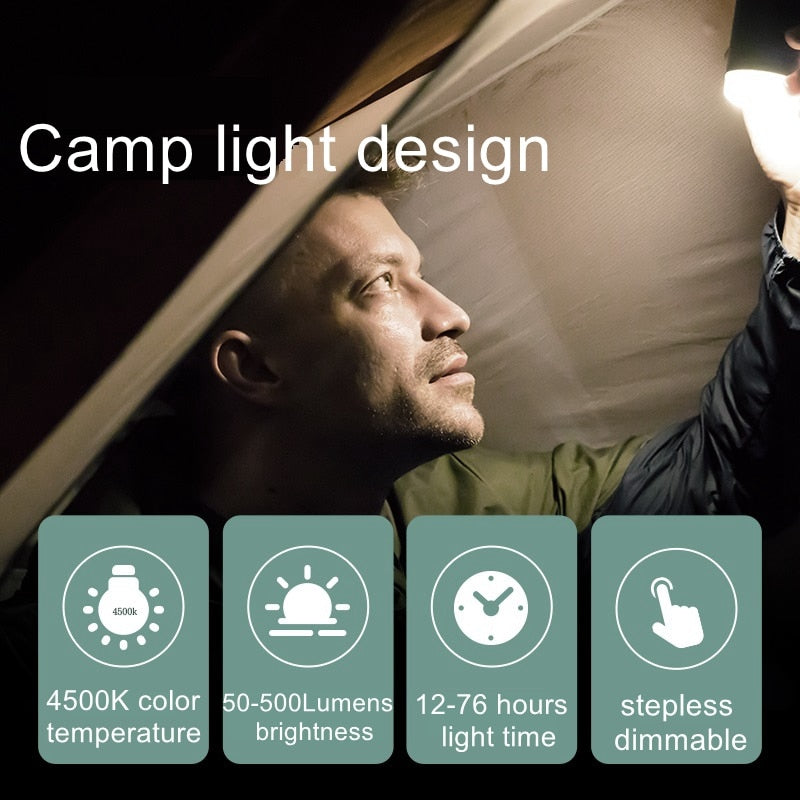Max Pump 2 Pro used as a hanging light inside a tent
