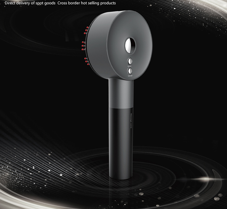 Rear view of the gray handheld scalp brush and controls