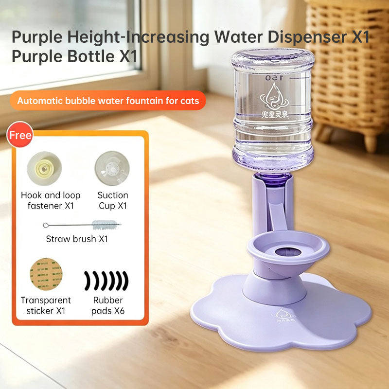 Purple adjustable-height dispenser and pictured accessory diagram