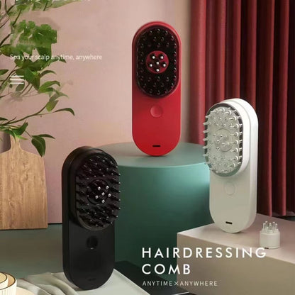 Black, red and ivory scalp massage combs displayed together