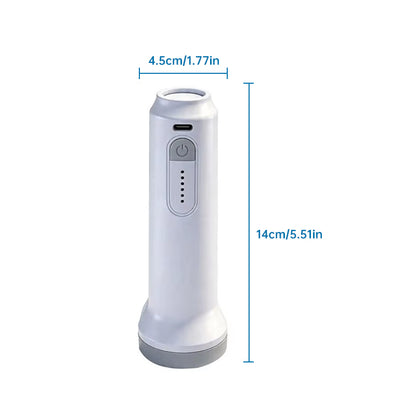 Rechargeable vacuum pump with height and width labels