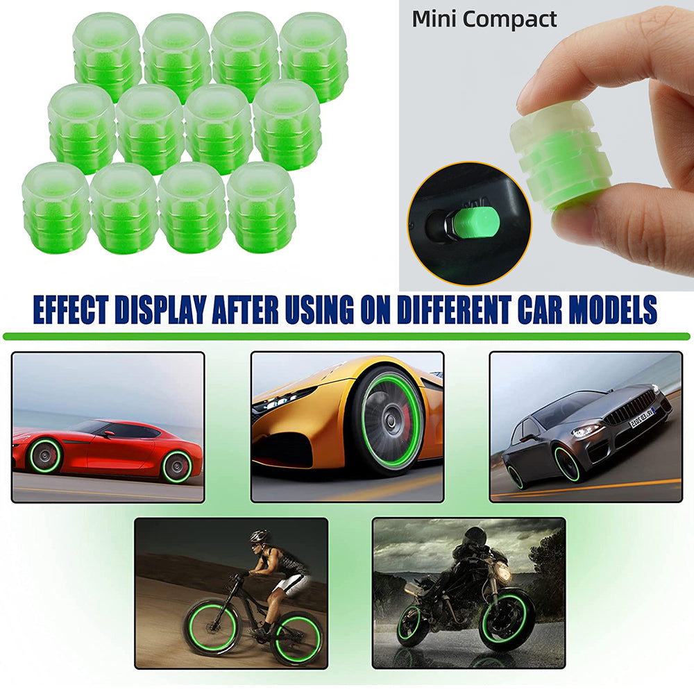 Green valve caps with examples of vehicle applications
