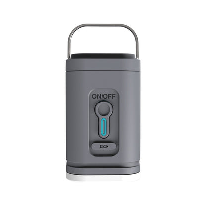 Gray rechargeable air pump with its carry handle raised