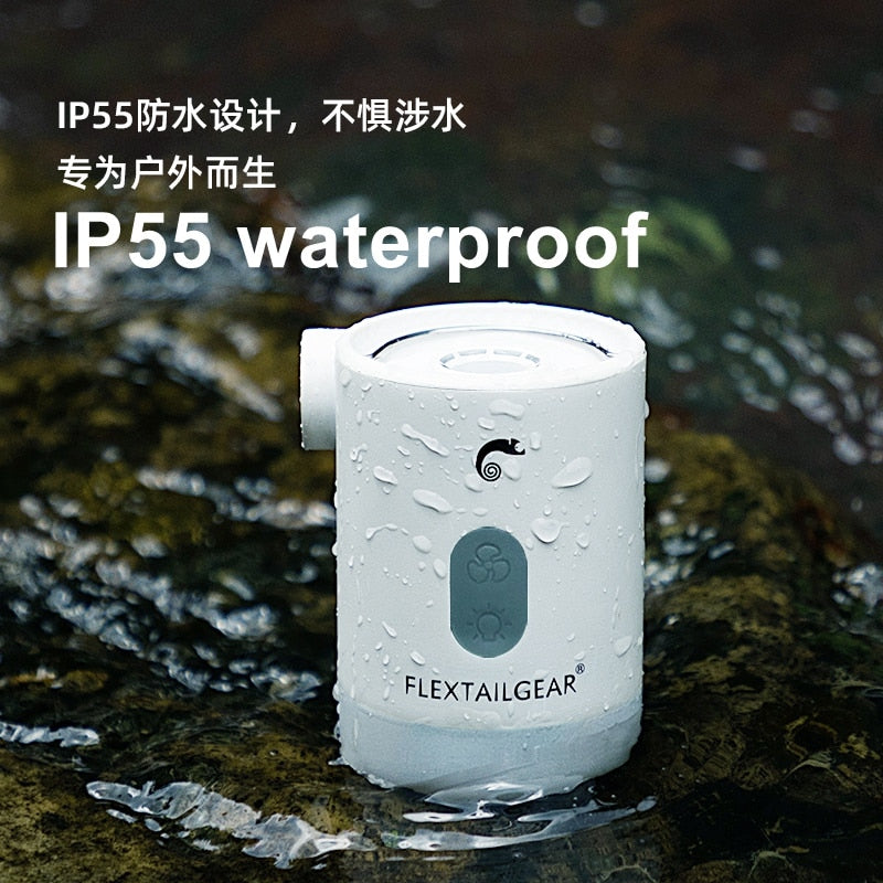 White mini air pump with water droplets on its casing