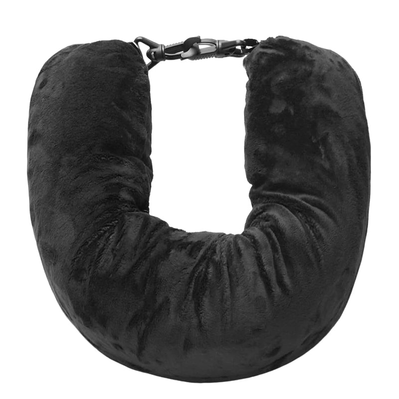 Black soft-fabric travel neck-pillow cover with clasp