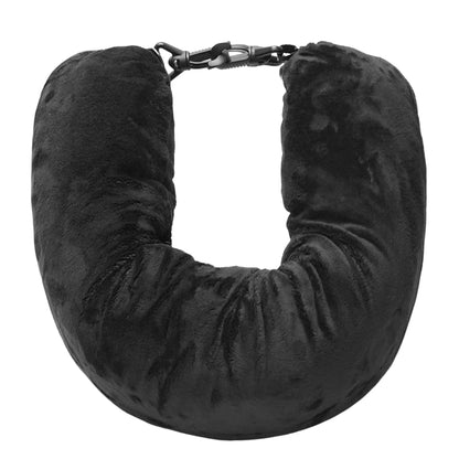 Black soft-fabric travel neck-pillow cover with clasp