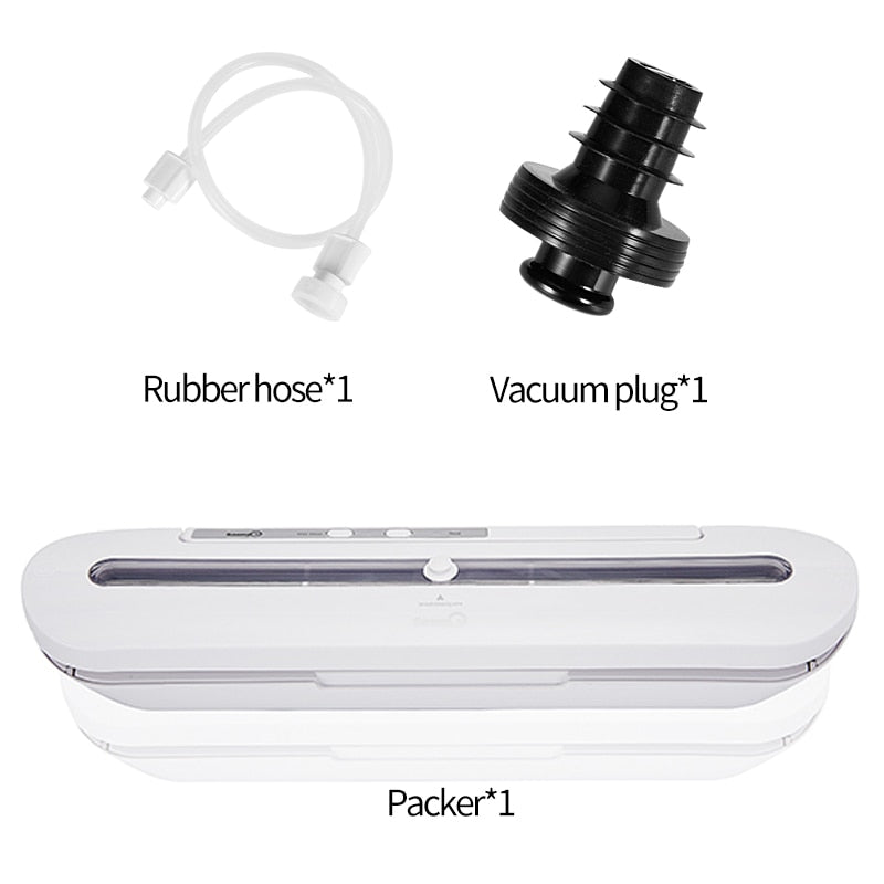 Food sealer pictured with a hose and vacuum connector