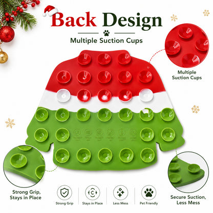 Back of the Christmas lick mat showing multiple suction cups