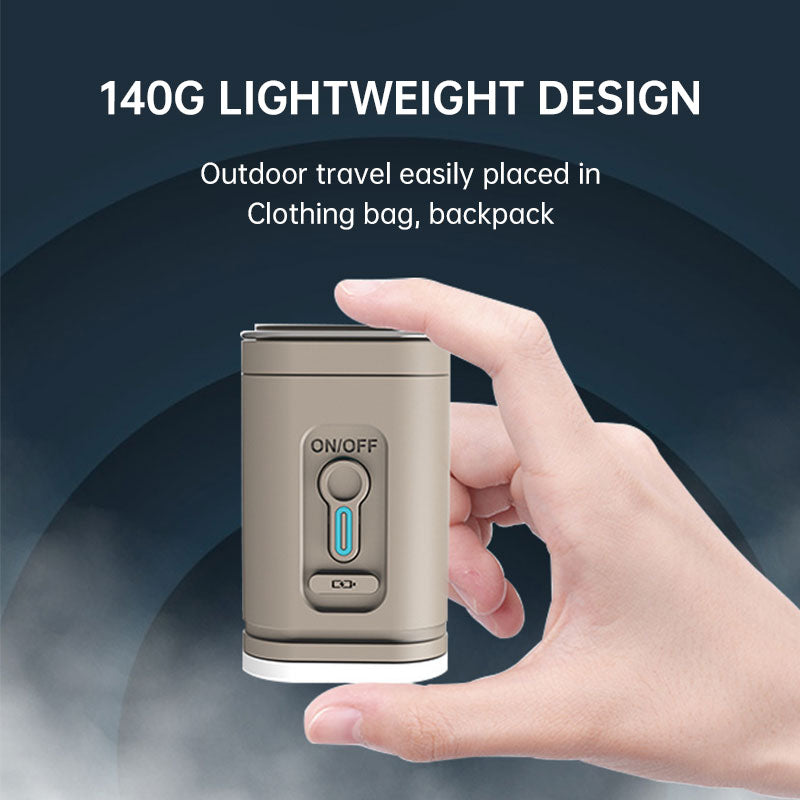 Hand holding the compact rechargeable air pump