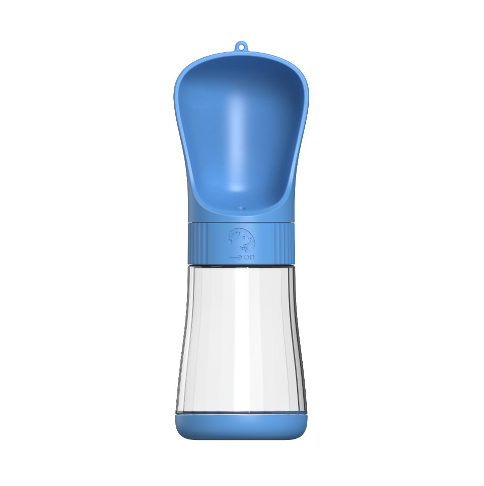 Compact blue pet water bottle with clear reservoir