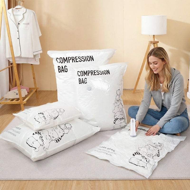 Handheld pump used to compress large bedding bags
