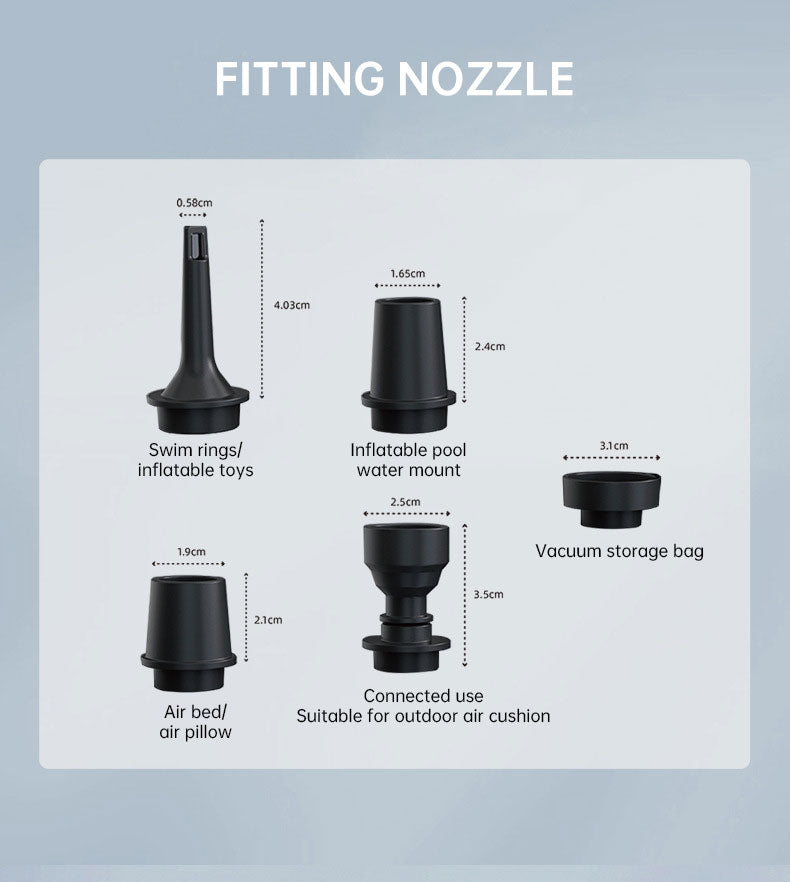Air pump nozzle diagram showing different fitting shapes