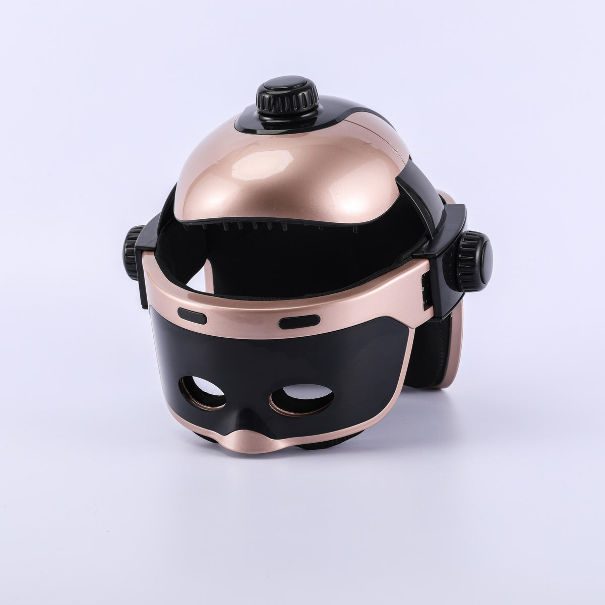 Gold-tone electric head massager with adjustable top and side controls