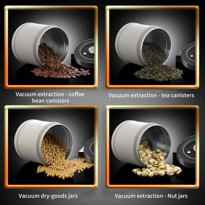Storage canister shown holding coffee, tea, grains and nuts