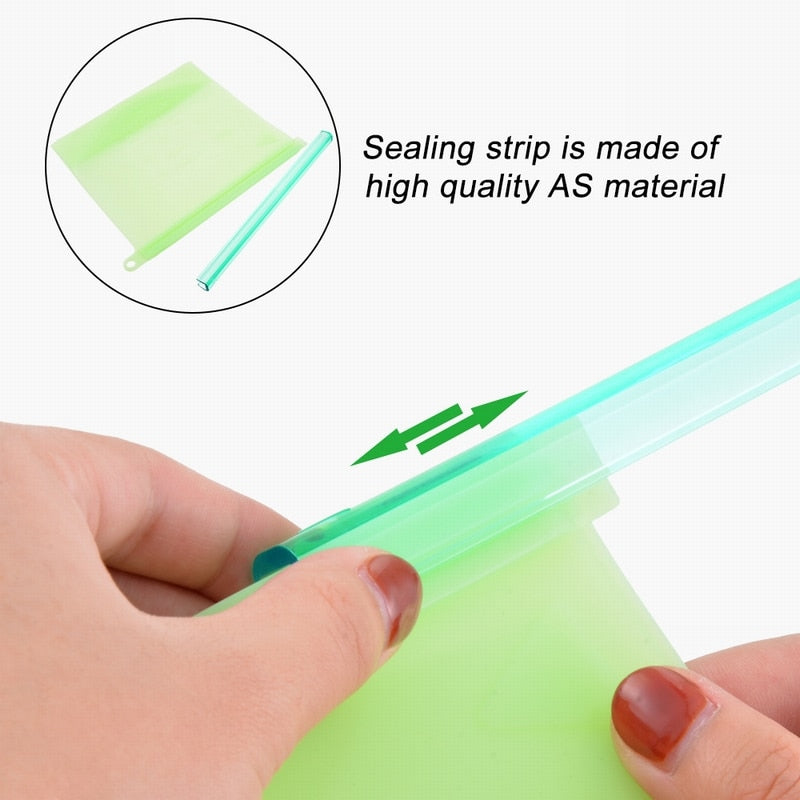 Close-up of the silicone bag's sliding sealing strip