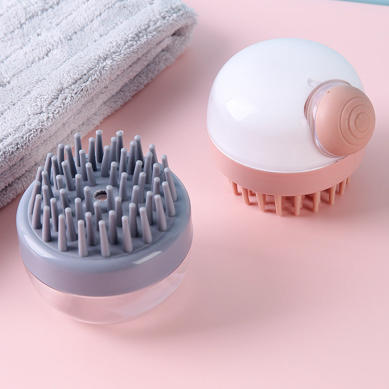 Pink and gray shampoo brushes showing their bristled bases