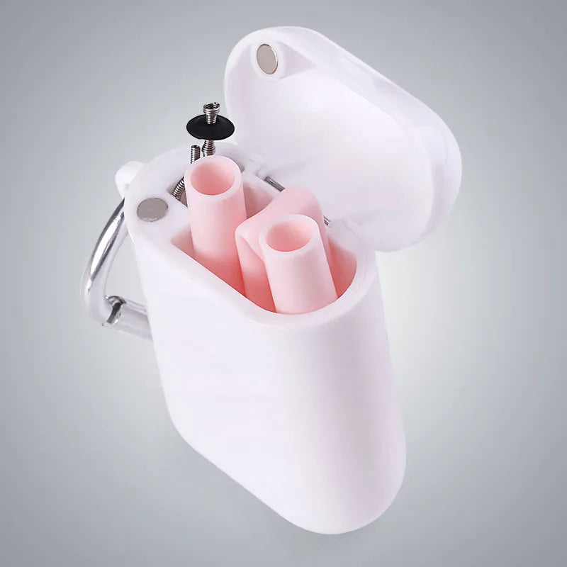Pink straw option folded inside its white case