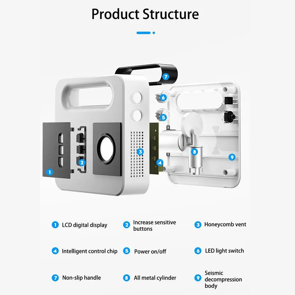 Exploded view of the tire inflator housing and internal parts