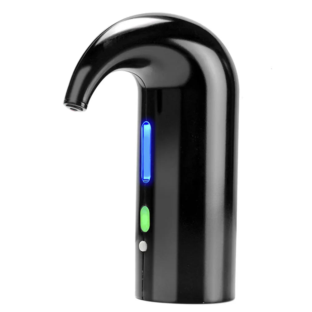 Black rechargeable wine aerator with blue indicator window
