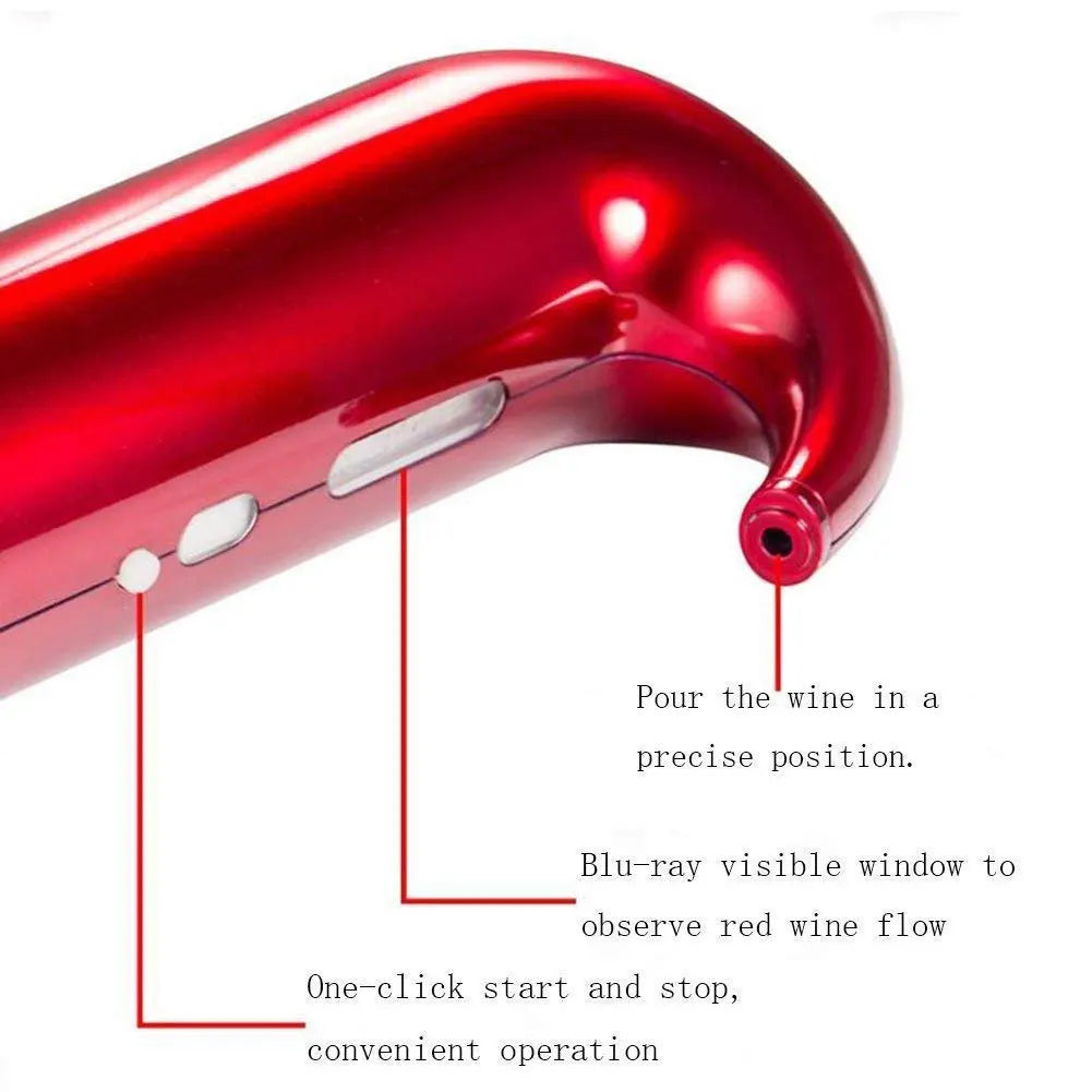 Close-up of wine pourer spout, indicator window and controls