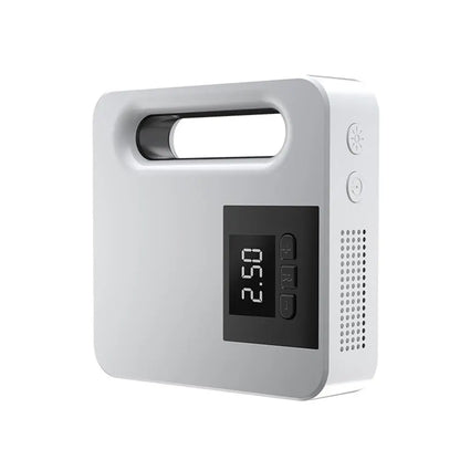 White car tire inflator with digital pressure display and carry handle