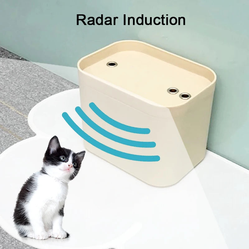 Beige sensor-model fountain with a radar-activation illustration